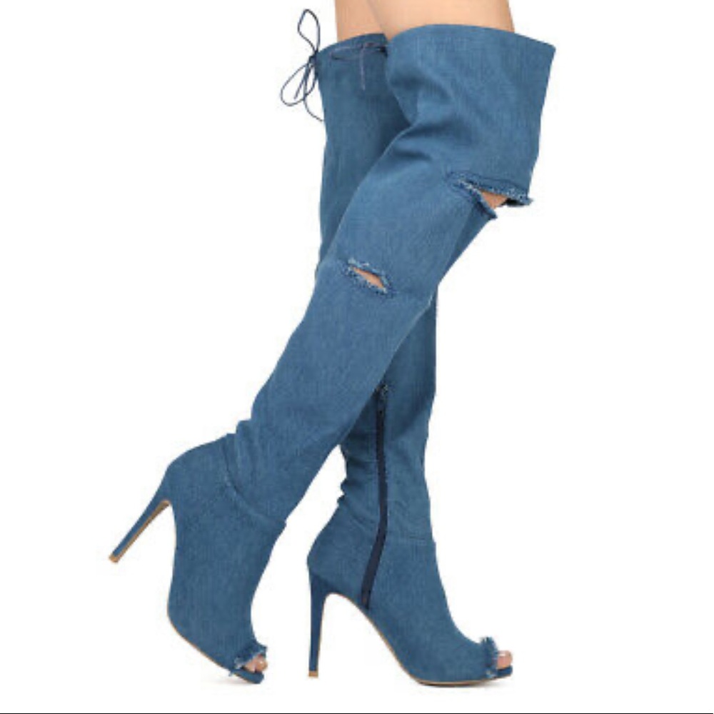 THIGH HIGH DENIM HEELS